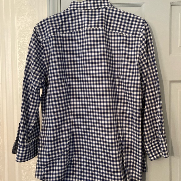 Navy and white gingham Chaps button down top - Picture 5 of 6
